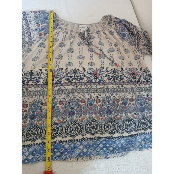 I.B Diffusion Womens Blouse Blue Floral Short Sleves Size Large - Picture 7 of 13